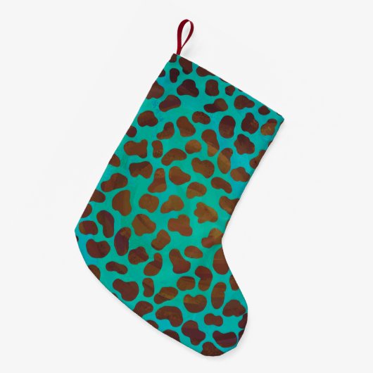 Petite Chaussette De Noël Impression Brown et Turquoise dalmate (Devant (Accrochage))