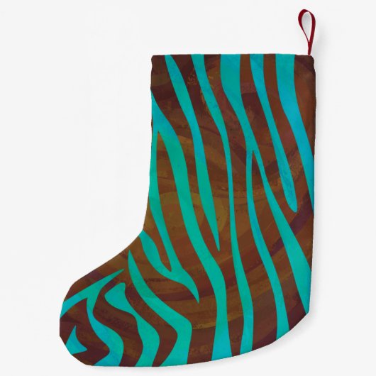 Petite Chaussette De Noël Impression Brown et Turquoise Zebra (Dos)