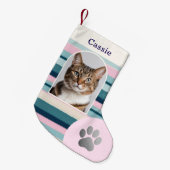 Petite Chaussette De Noël Impression de patte de chat pastel rose sarcelle p (Devant (Accrochage))
