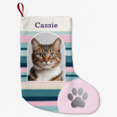 Petite Chaussette De Noël Impression de patte de chat pastel rose sarcelle p (Devant)