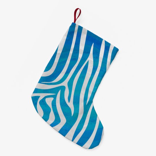 Petite Chaussette De Noël Impression en bleu et blanc Zebra (Devant (Accrochage))