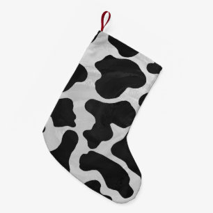 Petite Chaussette De Noël Impression noire et blanche de vache