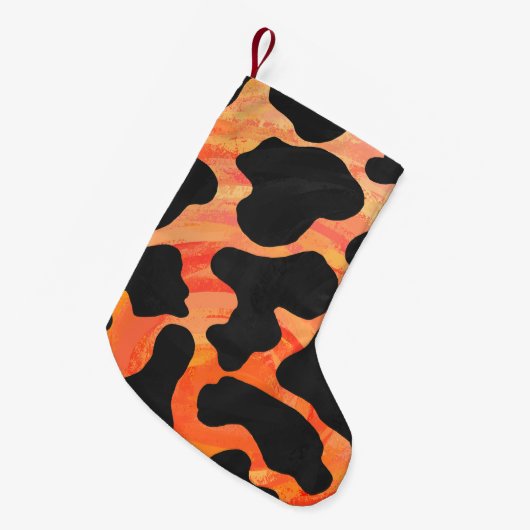 Petite Chaussette De Noël Impression noire et orange de vache (Devant (Accrochage))