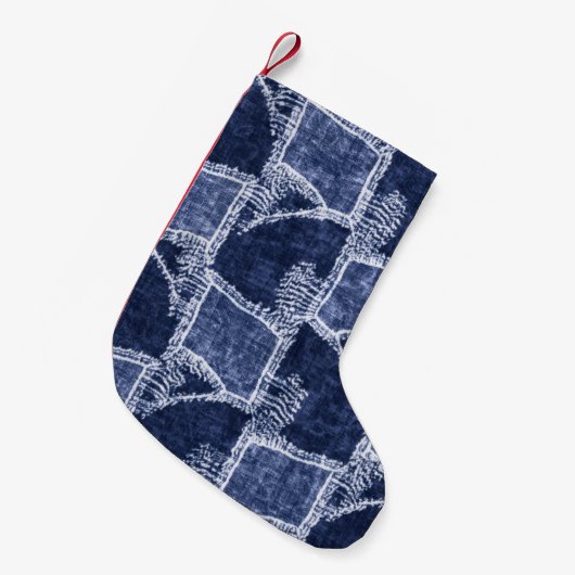 Petite Chaussette De Noël Indigo Patchwork : Texturé Checked Elegance (Devant (Accrochage))