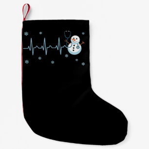 Petite Chaussette De Noël Infirmière au rythme cardiaque Bonhomme de neige N