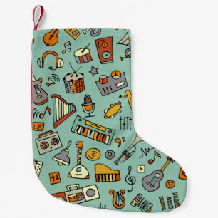 Petite Chaussette De Noël Instruments de musique, motif de croquis vintage.