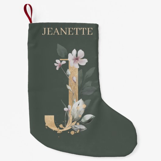 Petite Chaussette De Noël J Monogram Floral Personnalisé (Devant)