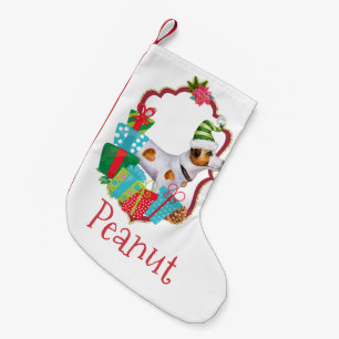 Petite Chaussette De Noël Jack Russell portant une couronne de Noël casquet