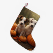 Petite Chaussette De Noël Jack Russell Puppy Automne Citrouille de plaisir (Devant (Accrochage))