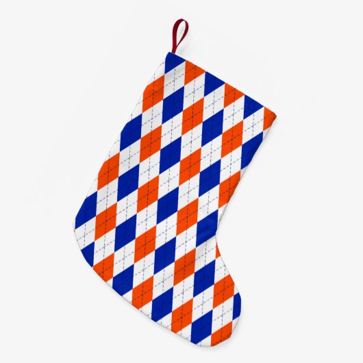 Petite Chaussette De Noël Jacquard orange et bleu diamant (Devant (Accrochage))