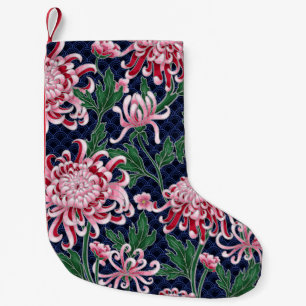 Petite Chaussette De Noël Japonais Chrysanthemum Peonies Motif Vintage