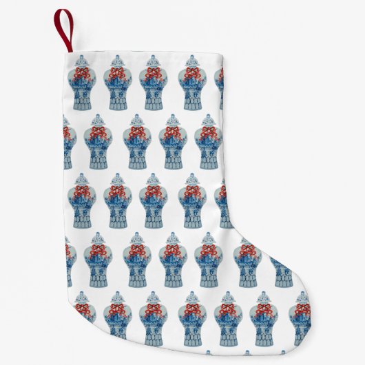 Petite Chaussette De Noël Jar de gingembre bleu et blanc (Devant)