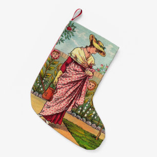 Petite Chaussette De Noël Jardin Cultivation Flower Woman Art Antique
