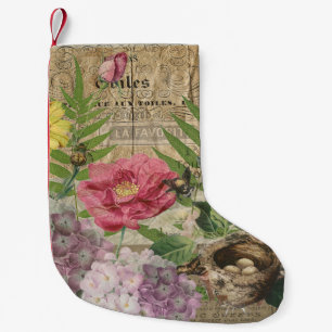 Petite Chaussette De Noël Jardin Floral de Nid d'Oiseau Fleur Papillon Art