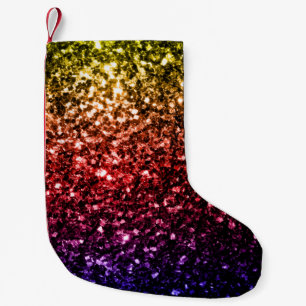 Petite Chaussette De Noël Jaune arc-en-ciel rouge violet faux parties scinti