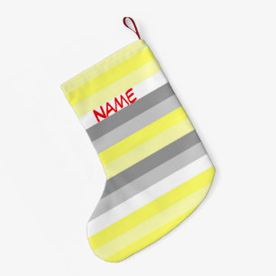 Petite Chaussette De Noël Jaune, blanc et gris rayures Noël Stocker