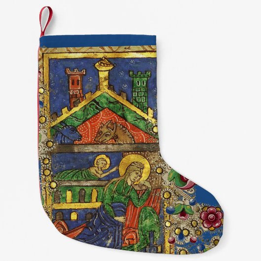 PETITE CHAUSSETTE DE NOËL JAUNE D'OR FLORALE, NATIVITÉ PARCHEMENT DE NOËL (Devant)