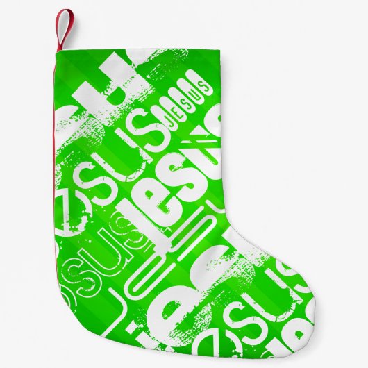 Petite Chaussette De Noël Jésus ; Grandes vertes néon (Devant)