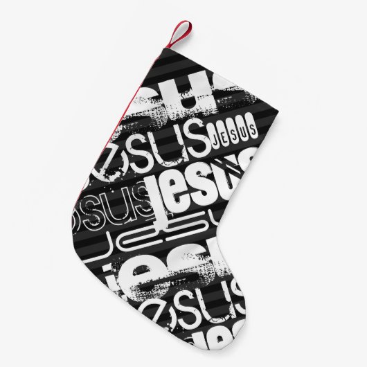 Petite Chaussette De Noël Jésus ; Gris Noir & Foncé (Devant (Accrochage))