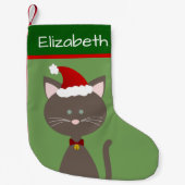 Petite Chaussette De Noël Jingle Bell Père Noël Grey Kitty (Devant)