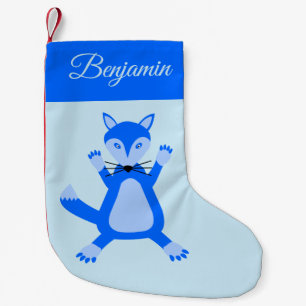 Petite Chaussette De Noël Joli bébé renard bleu garçon personnalisé