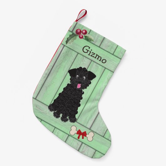 Petite Chaussette De Noël Joli Black Teacup Poodé Vert clôture Monogramme (Devant (Accrochage))