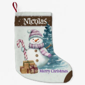 Petite Chaussette De Noël Joli bonhomme de neige violet avec des présentateu (Devant)
