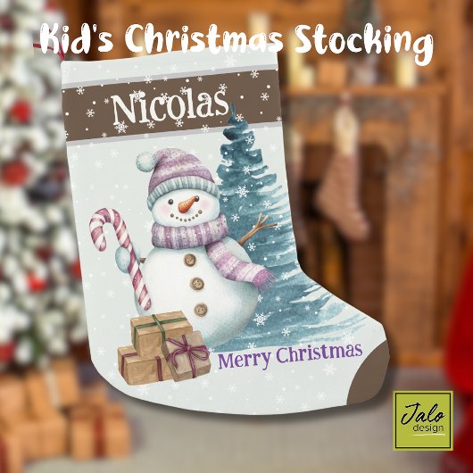 Petite Chaussette De Noël Joli bonhomme de neige violet avec des présentateu