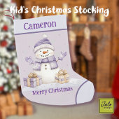 Petite Chaussette De Noël Joli bonhomme de neige violet présente Joyeux Noël
