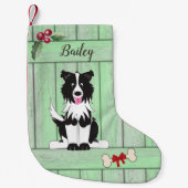 Petite Chaussette De Noël Joli Bordure Collie Vert Bois clôture Monogramme (Devant)