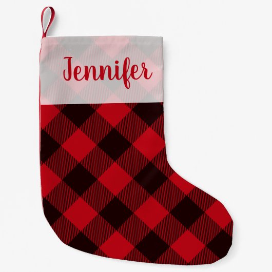 Petite Chaussette De Noël Joli Buffalo Rouge Plaid Script Vacances (Devant)
