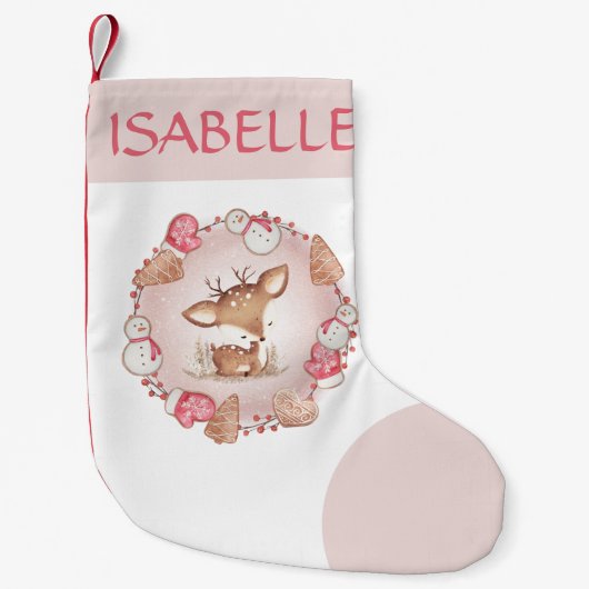 Petite Chaussette De Noël Joli Cerf Rose Noël Fille Noël Stocking (Devant)