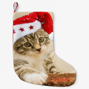 Petite Chaussette De Noël Joli chat fantaisiste avec chapeau de Père Noël