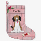 Petite Chaussette De Noël Joli chien Beagle fille en bois rose Monogramme (Devant)