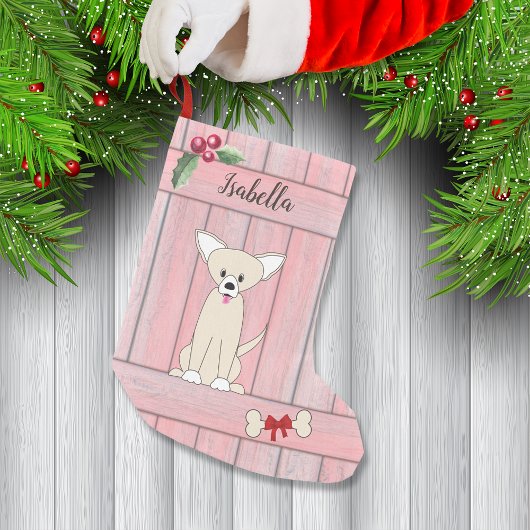 Petite Chaussette De Noël Joli Chihuahua Pink Fence Monogramme