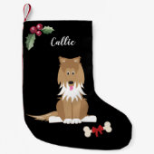 Petite Chaussette De Noël Joli Collie Chien Monogramme Noir (Devant)
