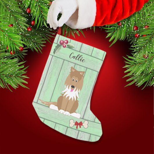 Petite Chaussette De Noël Joli Collie Chien Vert Parfum de clôture en bois M