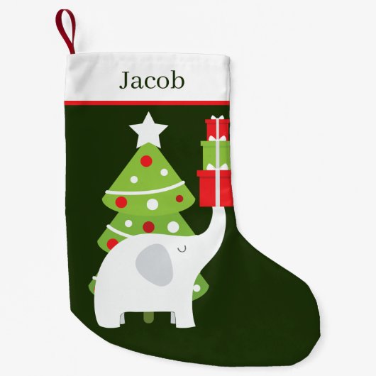 Petite Chaussette De Noël joli éléphant blanc ajouter nom (Devant)