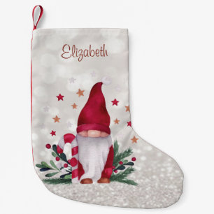 Petite Chaussette De Noël Joli gnome nordique avec effet bokeh scintillant