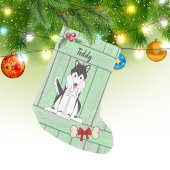 Petite Chaussette De Noël Joli Husky Chien Vert clôture en bois Monogramme