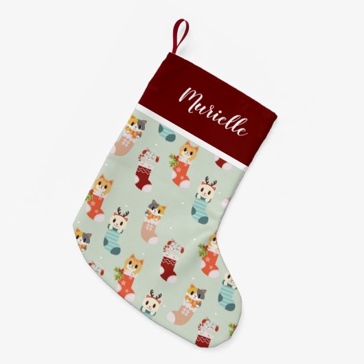 Petite Chaussette De Noël Joli Kitties Nom personnalisé de l'animal (Devant (Accrochage))