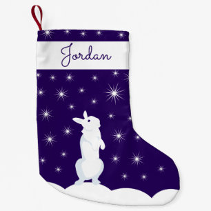 Petite Chaussette De Noël Joli Lapin De Noël En Regardant Le Ciel Étoffé De