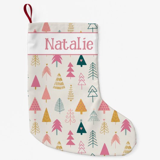 Petite Chaussette De Noël Joli Noël Arbres Roses Bleues Nom du Motif (Devant)