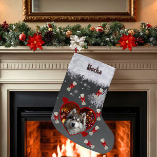 Petite Chaussette De Noël Joli nom de chien Photo de cœur de l'animal Flocon
