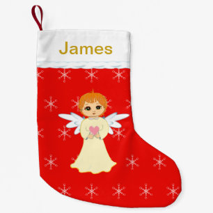 Petite Chaussette De Noël Joli Petit Ange sur Fond Rouge