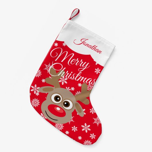 Petite Chaussette De Noël Joli renne de Noël Rouge Blanc Nom du script (Devant (Accrochage))