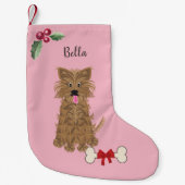 Petite Chaussette De Noël Jolie fille Yorkie Chien Rose Monogramme (Devant)