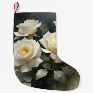 Petite Chaussette De Noël Jolie peinture d'aquarelle de jardin de roses blan