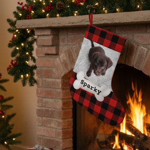 Petite Chaussette De Noël Jolie photo personnalisée de chien avec carreaux d
