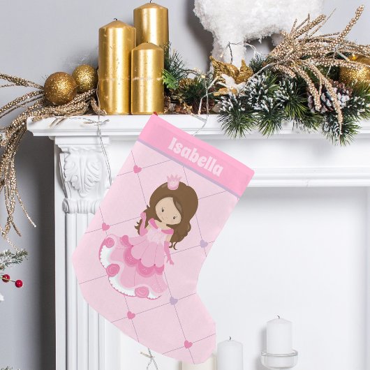 Petite Chaussette De Noël Jolie princesse Coeurs roses Petite fille Monogram